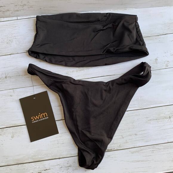NWT Naked Wardrobe Bandeau Bikini Swim Set in Black - Picture 3 of 9